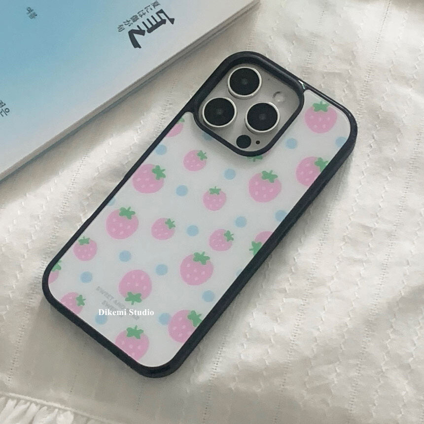 เกาหลี Ins Bloggers เดียวกันสาวหวาน dot สตรอเบอร์รี่ Soft Edge Case สําหรับ Iphone16promax/15pro/16/12/14pro เคสโทรศัพท์