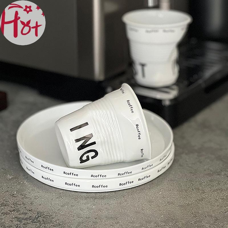 GE สไตล์เกาหลีถ้วยและแก้วแก้วกาแฟเซรามิคสีขาว Nordic ริ้วรอยถ้วยดื่มกาแฟ Tumbler Letter Square - รูปที่ 5