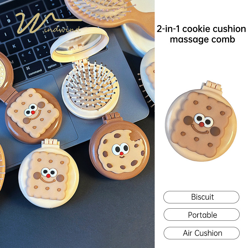 WindindFemale Massage Air Cushion Comb Sweet Biscuit Mirror Comb Cute Creative Air Cushion Comb-ww