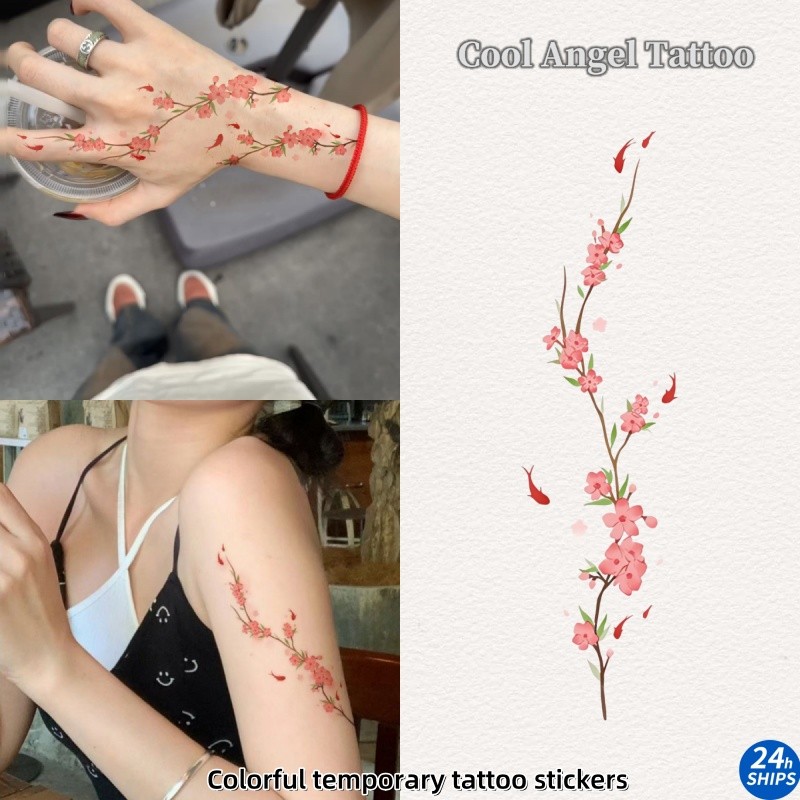สติกเกอร์รอยสักชั่วคราวลายสาวเซ็กซี่ ดอกพีช กันน้ํา ติดทนนาน 7 วัน สีเขียว
