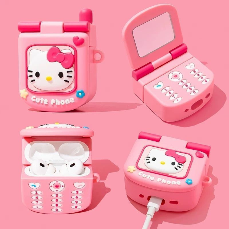 พลิกโทรศัพท์ H ello K Itty airpods 4/3/2/1หูฟังกรณี airpodspro2ซิลิโคนป้องกันการวางฝาครอบป้องกัน