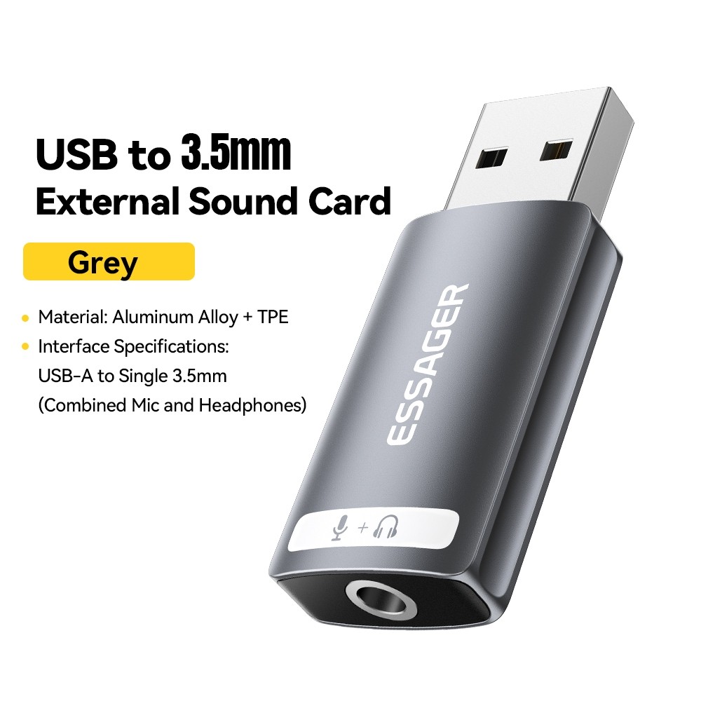 Essager 3.5 มม.USB/Type-C การ์ดเสียงภายนอกตัวแปลงเสียงอิสระ Universal ฟรีไดร์เวอร์สําหรับหูฟังเสียงไมโครโฟนคอมพิวเตอร์