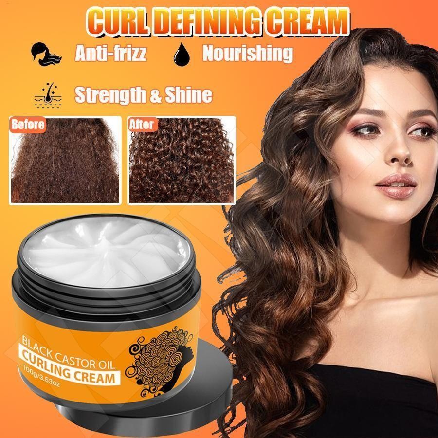 Curl Cream สําหรับผมหยิก Moisturizing Castor Oil Cream Natural Curl Enhancer Frizz Control ผลิตภัณฑ์