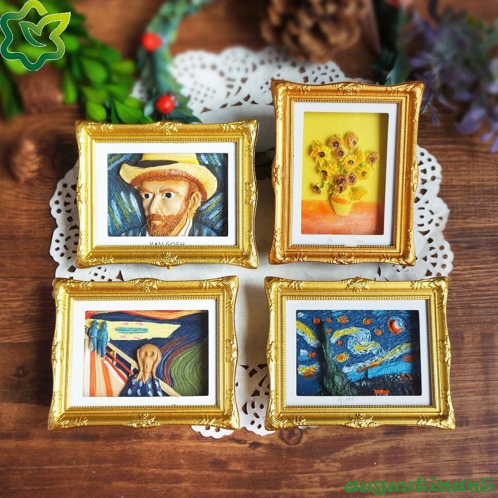 AUGUSTINAN แม่เหล็กติดตู้เย็นสร้างสรรค์, กรอบรูปตู้เย็นแม่เหล็กสร้างสรรค์ DIY, เครื่องประดับเดสก์ท็อปภาพวินเทจตกแต่งภาพวาดกรอบรูปตกแต่งผนัง