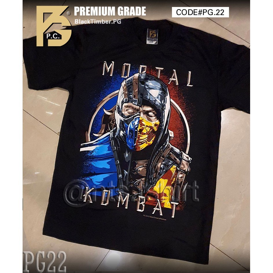 เสื้อยืด Mortal Kombat PG 22 ลายมาจากเกม Mortal Kombat ในสีดำ ผ้าฝ้าย 100%