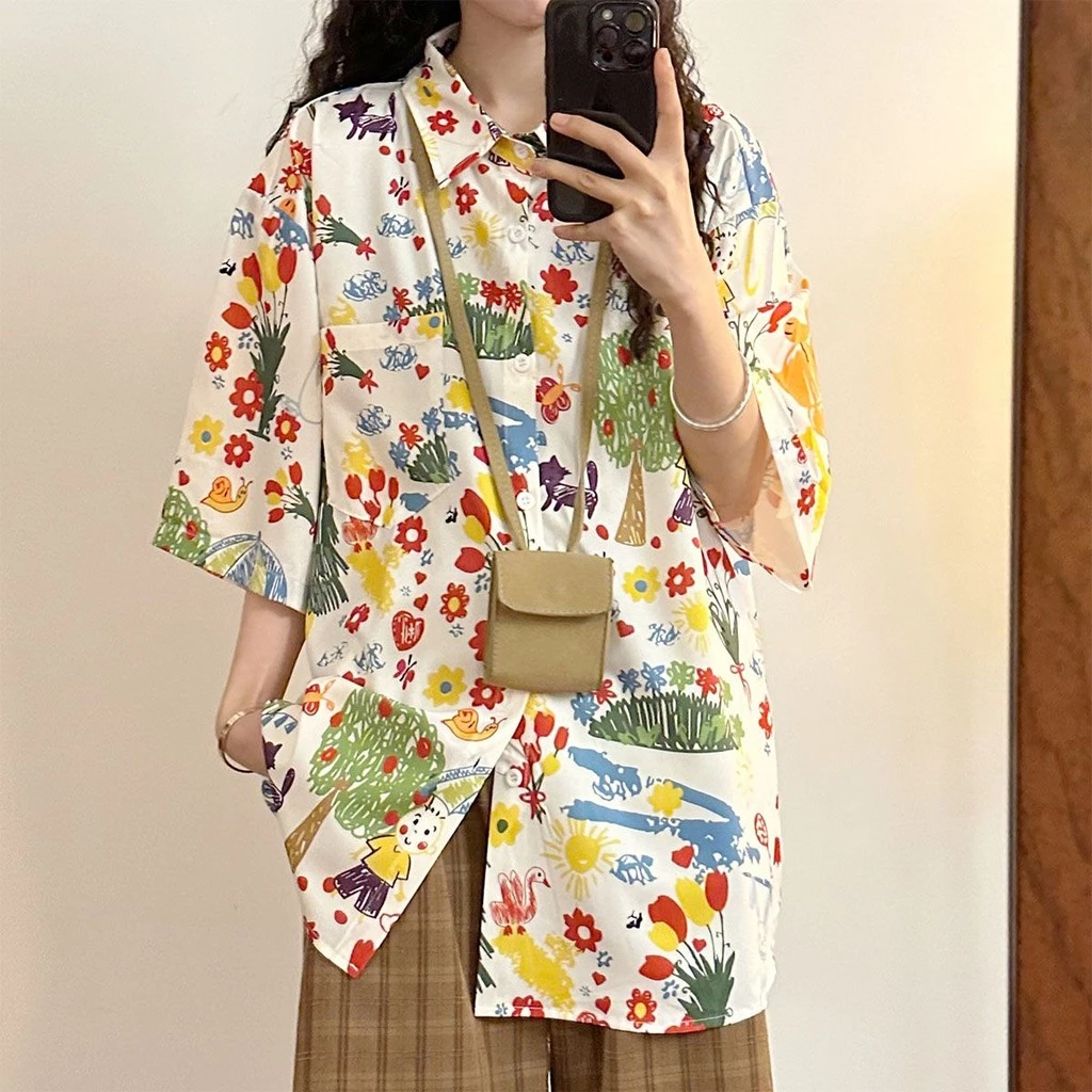 เสื้อลายดอกไม้แขนสั้นผู้หญิง ไซส์ L-2XL สไตล์เกาหลี thumbnail 4