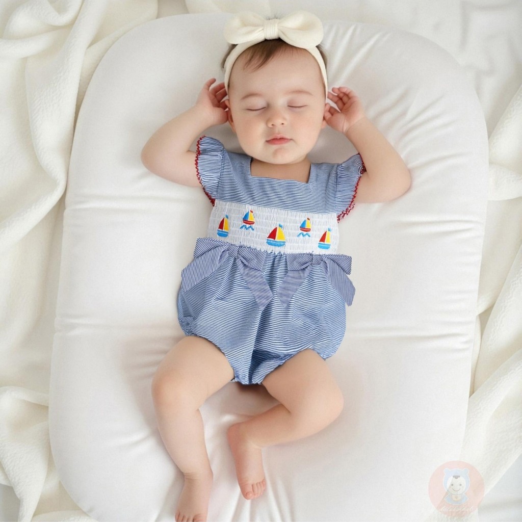 LAA6-ชุดรอมเปอร์พิมพ์ลายคอสี่เหลี่ยมแขนบินสําหรับเด็กผู้หญิงฤดูร้อน