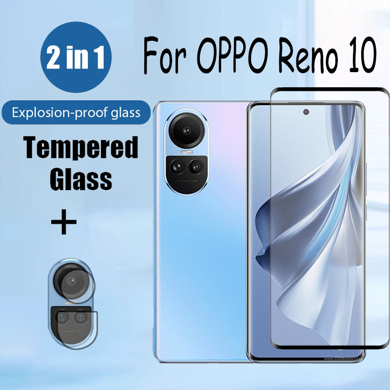 OPPO Reno 10 5G 2 in 1 กระจกนิรภัยป้องกันหน้าจอสําหรับ OPPO Reno 11 F 10 Pro Plus 4G 5G ป้องกันหน้าจอฟิล์มและกล้องเลนส์ฟิล์ม