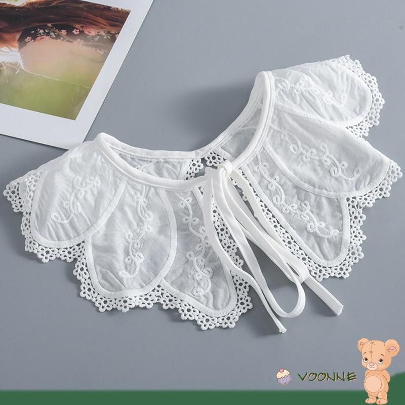 Voonne ปกเสื้อเชิ้ต คอปก Dickey ปักลาย เวนิส แบบผูกเชือก สวมใส่ง่าย ถอดออกได้ สําหรับผู้หญิง ราคา ถูกที่สุด ดีลบีเคเค