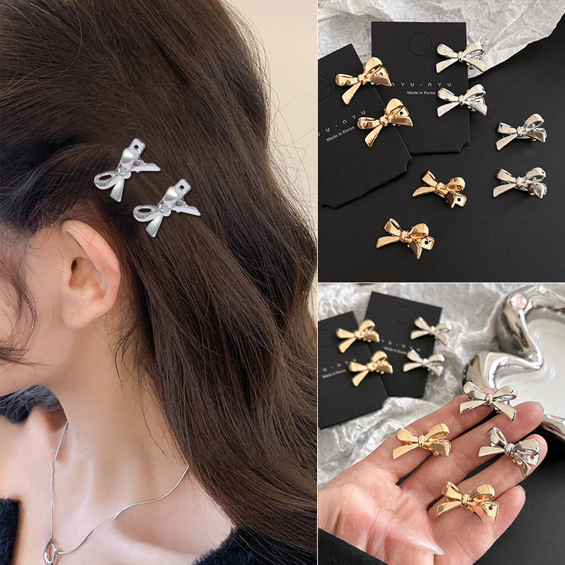 สาวหวานเงินโลหะโบว์กิ๊บทองโบว์เรียบคลิปอุปกรณ์ผมสําหรับผู้หญิง