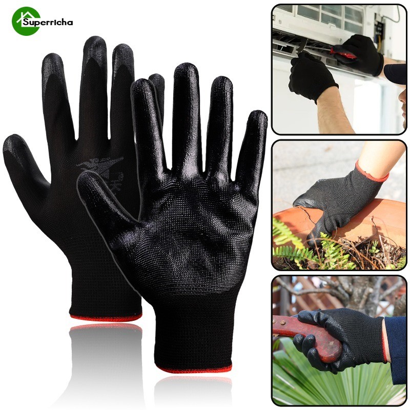 ถุงมือทํางานหน้าจอสัมผัสสีดํา 1-5 ชิ้น - ถุงมือป้องกันแรงงานยางไนไตรล์ - กันลื่น ทนต่อการสึกหรอ กันน้ํา -อุปกรณ์ป้องกันมือสําหรับซ่อมรถ งานสว