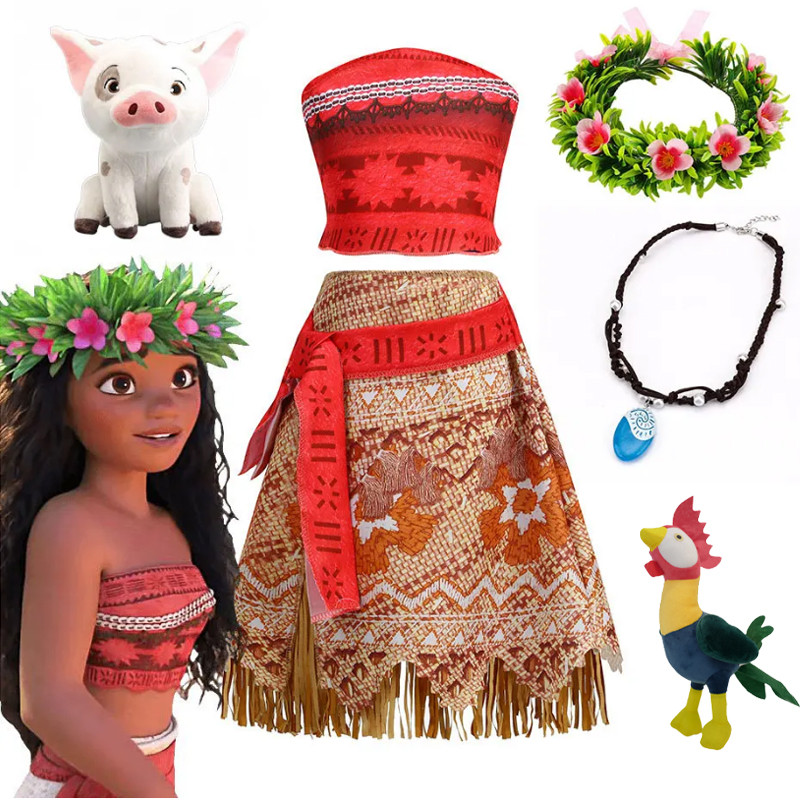 ใหม่ Moana ตอน 2 ภาพยนตร์เครื่องแต่งกาย Disney Princess Vaiana บทบาทเล่นชุดสาว Carnival ชุดเด็กวัยหัดเดิน Polynesian Beach เสื้อผ้า