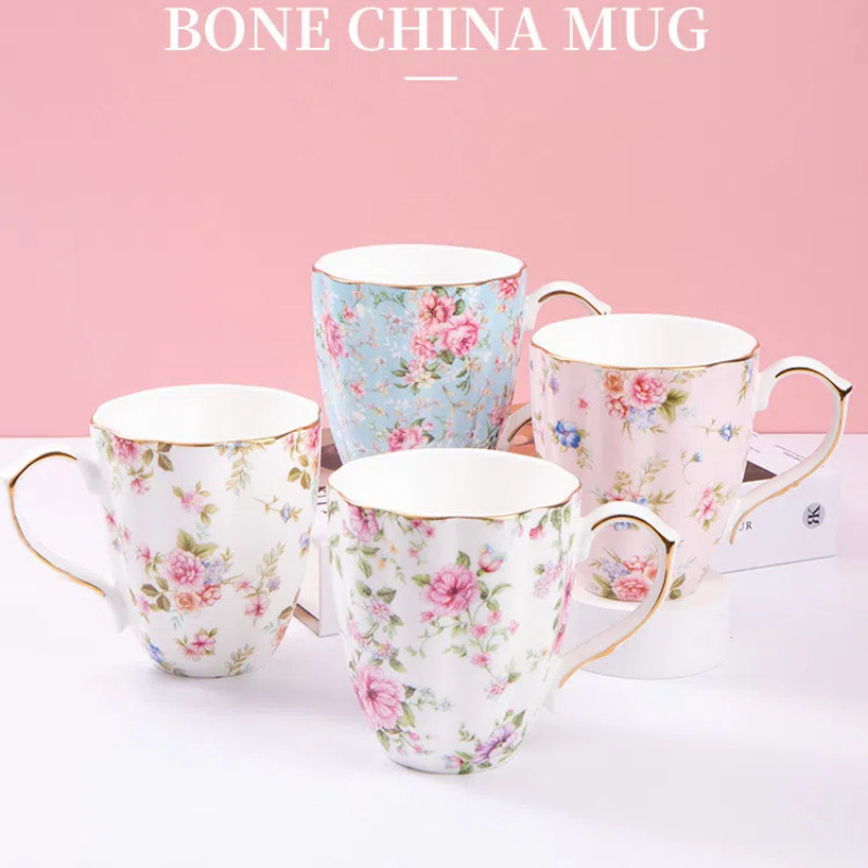 Bone China Retro Flora ถ้วยกาแฟ Gilded แก้วเซรามิคสไตล์อังกฤษ Country Live ถ้วยน้ําชายามบ่าย