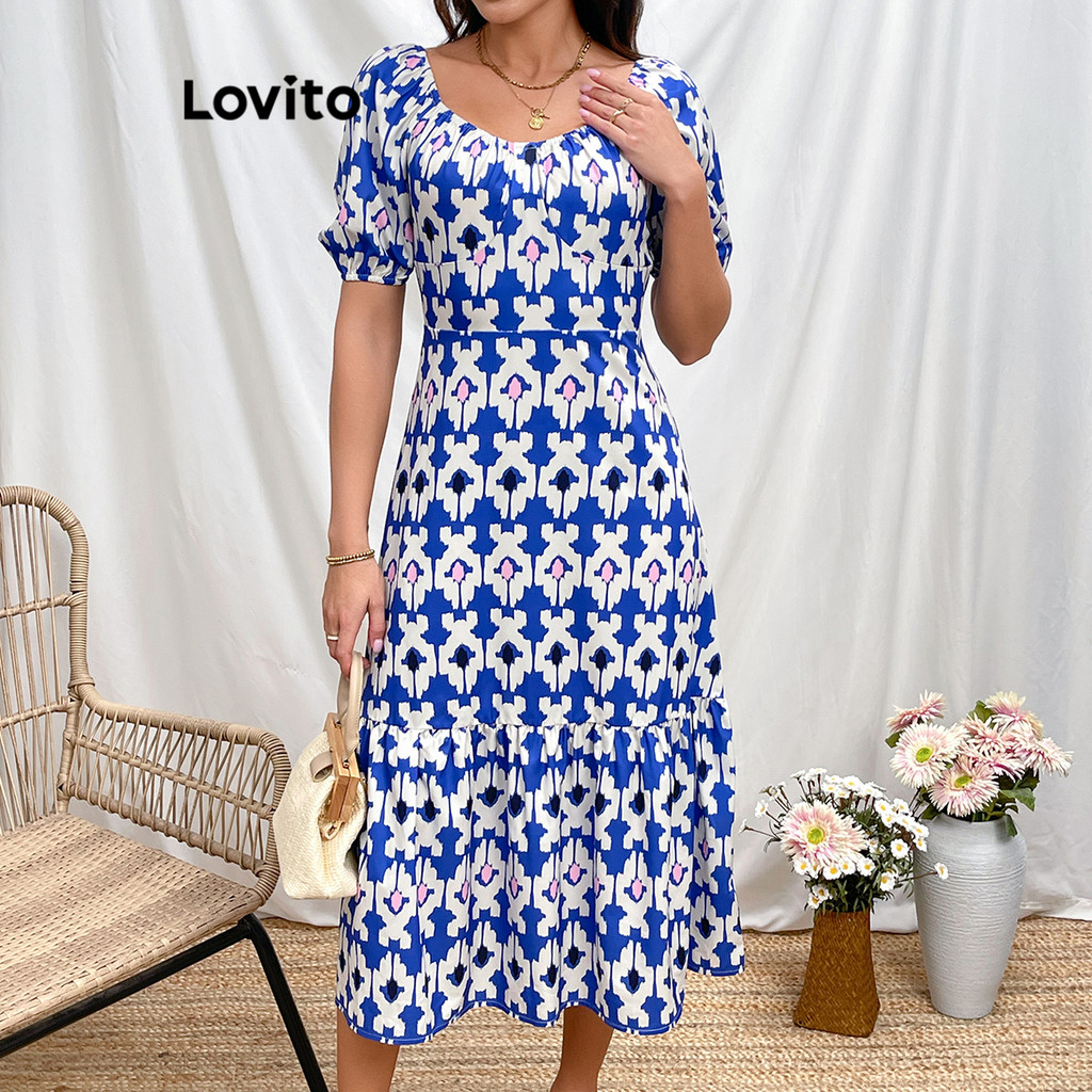 Lovito ชุดเดรสทรงเรขาคณิตสไตล์โบฮีเมียนสำหรับผู้หญิง LBL18959