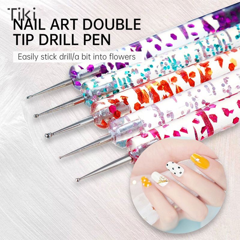 TiKi.thDouble Head Point Diamond Pen อะคริลิคผู้ถือปากกา Point Flower Pen Nail Art ปากกา 5 ชิ้น Set-TK