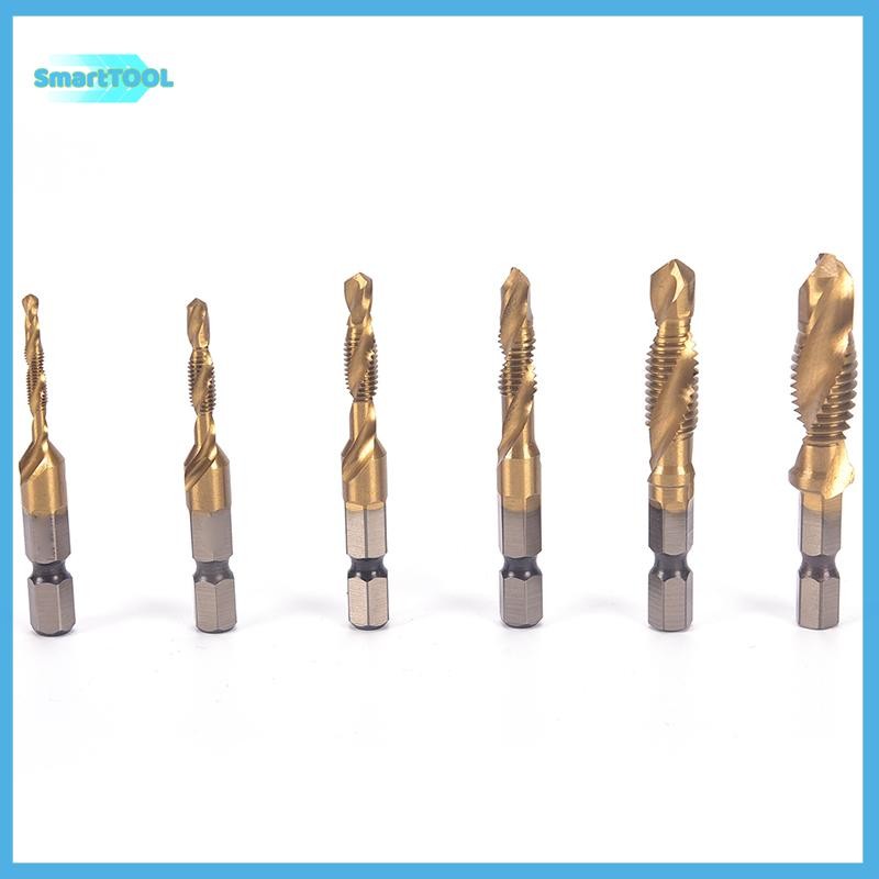 Utzn> M3-M10 Hex Shank ไทเทเนียมชุบ HSS มือสกรูเกลียวเมตริกแตะเจาะ Bits ใหม่