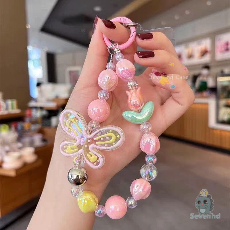 สร้อยข้อมือมือโบว์ผีเสื้อน่ารักเหมาะสําหรับเคสโทรศัพท์ทั้งหมดแบบพกพาที่เรียบง่ายอุปกรณ์เสริมโทรศัพท์ อิน โซ่เกาหลีแฟชั่นการ์ตูนตลกเชือกเส้นเล็กสําหรับปกนุ่