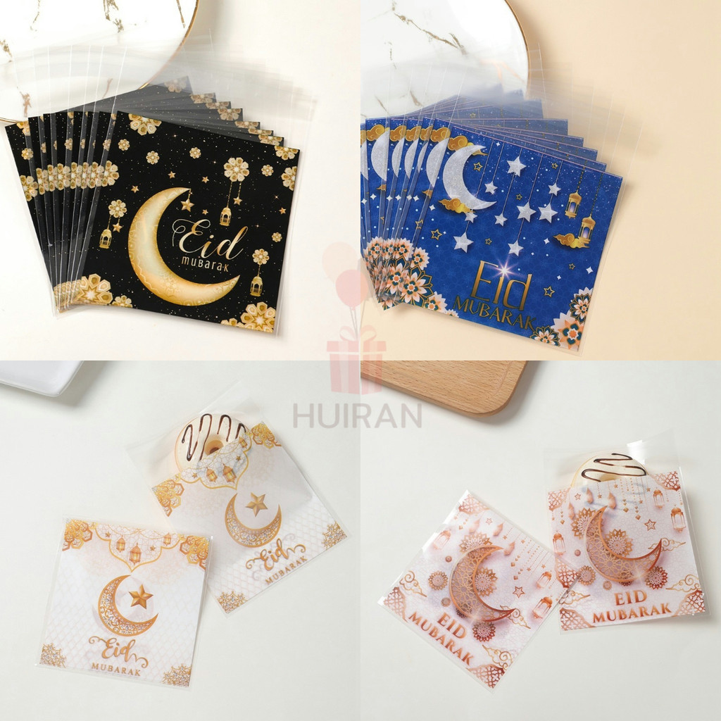 50/100pcs Multicolor Eid Mubarak ถุงคุกกี้ Moon ดอกไม้ออกแบบ Ramadan Kareem Candy กระเป๋า OPP Self-กาวกระเป๋า Hari Raya ตกแต่ง