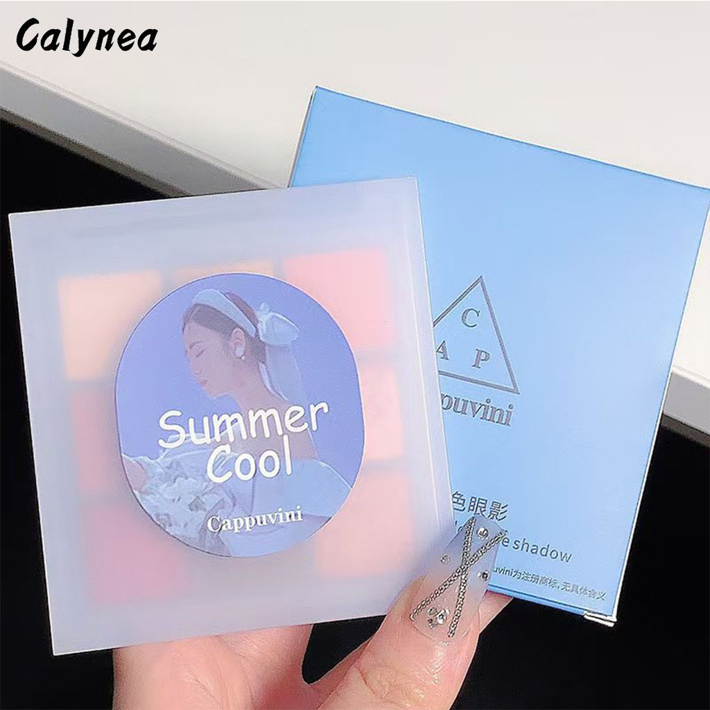 CALYNEA พาเลทอายแชโดว์ 9 สี โทนชมพูนู้ด พีช ทาตาเนื้อดินน้ำมัน ชิมเมอร์ แมท ใยไหม ติดทน กันน้ำ Eyeshado