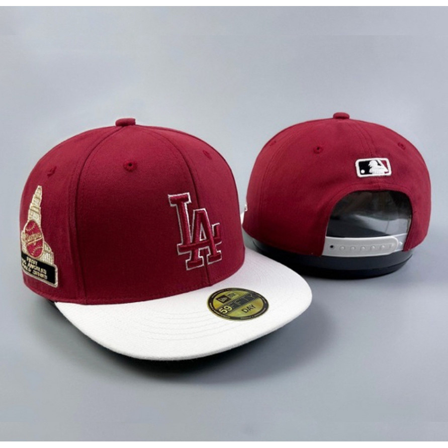 หมวก Sapback หมวก snapback M.LB ปัก LA หมวกฮิปฮอปย้อนกลับสีแดงสําหรับผู้ชายและผู้หญิงแฟชั่น Mu222