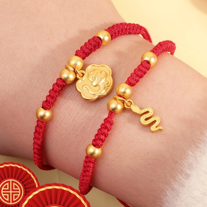สร้อยข้อมือสตริงสีแดงปีงู-ของขวัญปีใหม่สําหรับคู่รัก-วินเทจ,สไตล์จีน-เชือกมือถักพร้อมจี้ทอง-เครื่องประดับราศีอุปกรณ์เสริม-ดึงดูดโชคลาภสร้อยข้อ