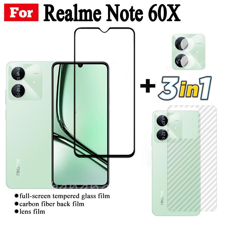 3 IN 1 Realme Note 60X ฟิล์มกระจกนิรภัยสําหรับ Realme Note 60 หมายเหตุ 50 คลุมทั้งหมดป้องกันหน้าจอกระจก + ฟิล์มเลนส์กล้อง + ฟิล์มด้านหลัง