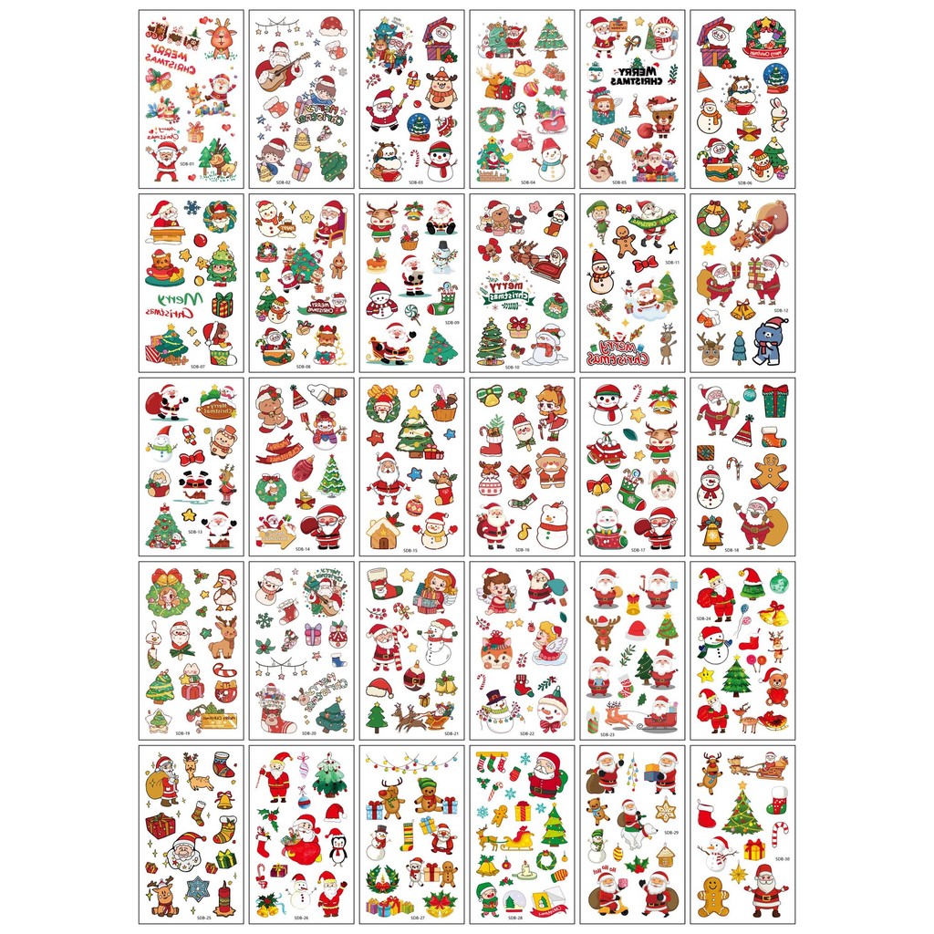 A1154 การ์ตูนคริสต์มาสรอยสักสติกเกอร์คุณภาพสูง ของขวัญซานตาคลอส น่ารักสำหรับเด็ก - รูปที่ 5