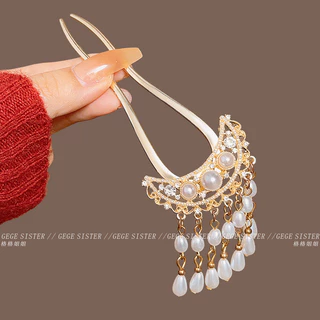 ใหม่สไตล์จีน Red Rose U-Shaped Hairpin หญิงกลับหัว Hairpin Handy เครื่องมือ Ball Hairpin ปีใหม่ Headdress
