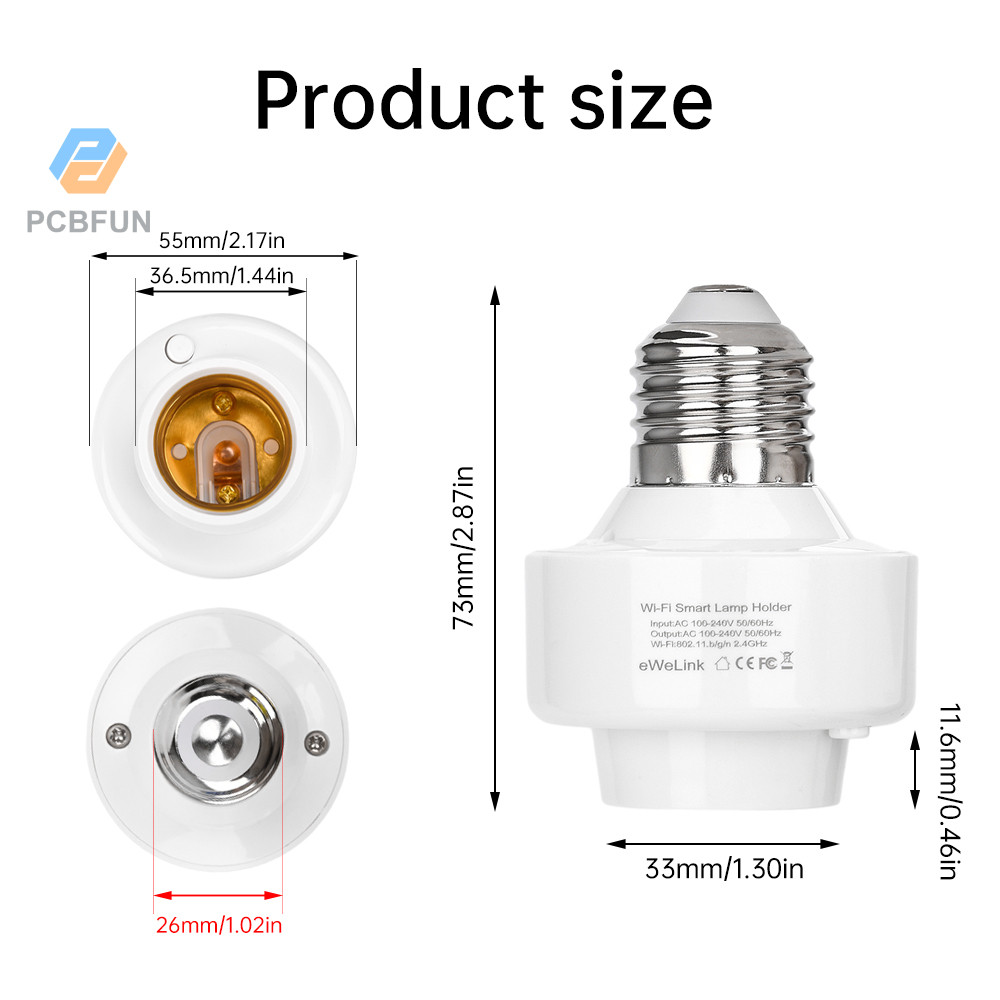 Pcbfun ซ็อกเก็ตหลอดไฟ WiFi อัจฉริยะ E26 E27 อะแดปเตอร์หลอดไฟมีการเข้าถึงกับแอป EWeLink เพื่อรองรับการควบคุมเสียงของ Alexa และ Google