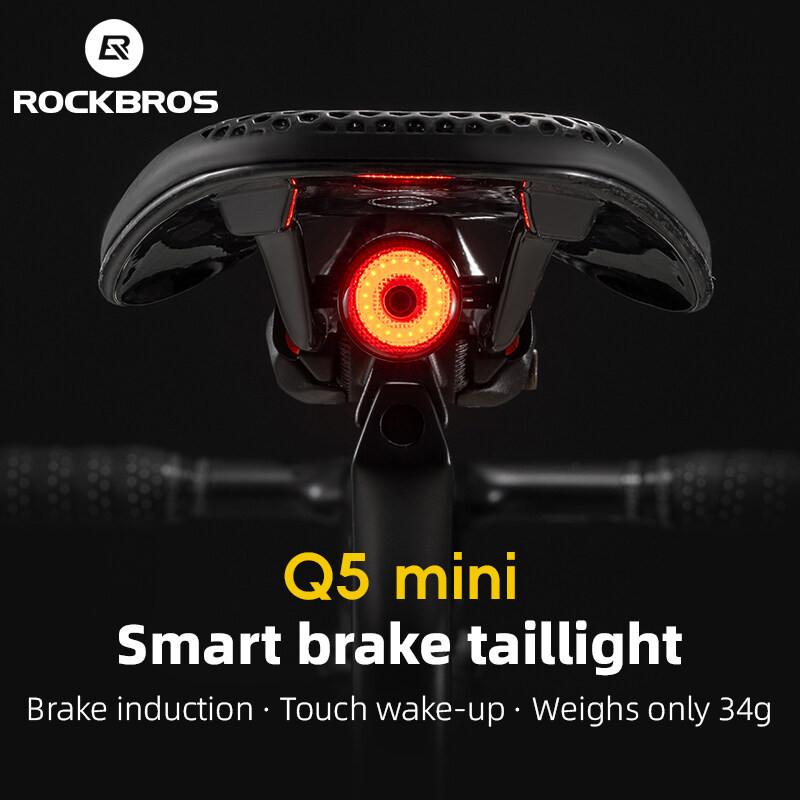 【TH Delivery】ROCKBROS ไฟท้ายจักรยานแบบชาร์จไฟได้กันน้ําสมาร์ทอัตโนมัติเบรค Sensing ไฟท้าย Q5Mini LED อุปกรณ์เสริมจักรยาน