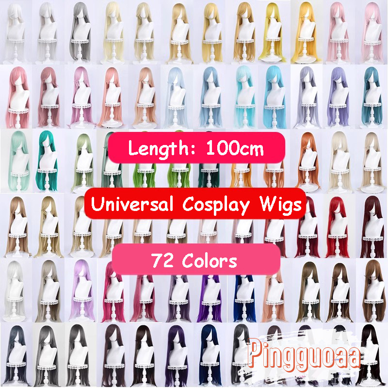 【Manmei】Long Bangs 100cm Universal Long Straight Pink/Red Multicolor Modeling Practice Hand Wigs Heat Resistant Synthetic Hair Cosplay Wig