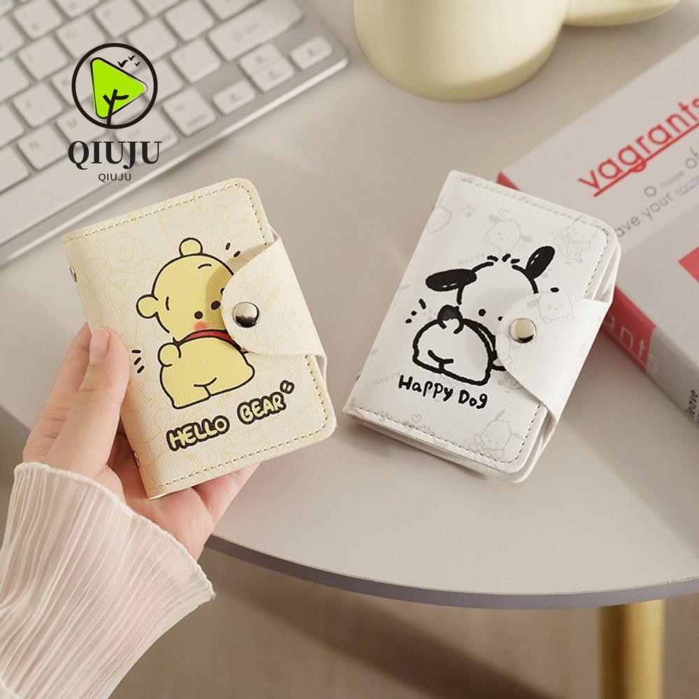 กระเป๋าใส่บัตร QIJU, กระเป๋าใส่บัตรหมีพูห์บางเฉียบ, ป้องกันการล้างสนามแม่เหล็ก Sanrio Pochacco กระเป๋าสั้นความจุขนาดใหญ่นักเรียน
