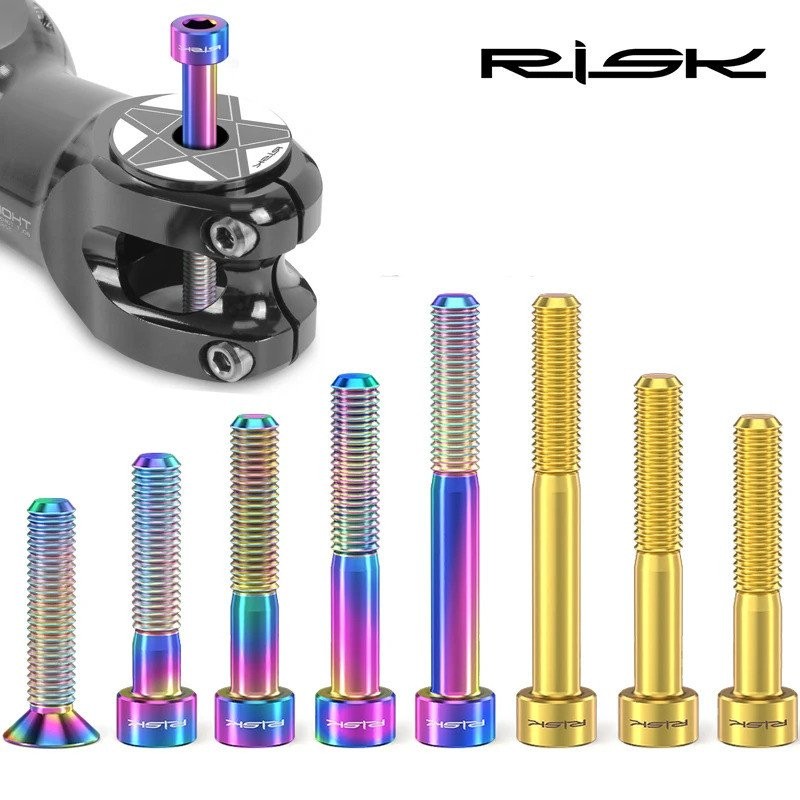 Risk BIKE TITANIUM Bolt สกรู m6x30 m6x35 m6x40 m6x50สำหรับชุดหูฟังจักรยาน Stem CAP COVER Disc BRAKE caliper FLAT ALLEN HEAD