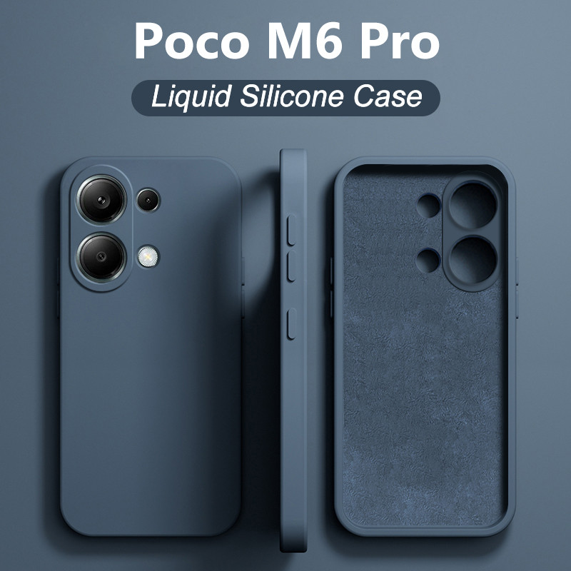 Poco M6 PocoM6 Pro กรณี  Square ซิลิโคนเหลวเคสโทรศัพท์สําหรับ XiaomiPoco M6 M 6 Pro PocoM6 M6Pro กันกระแทกปกหลัง