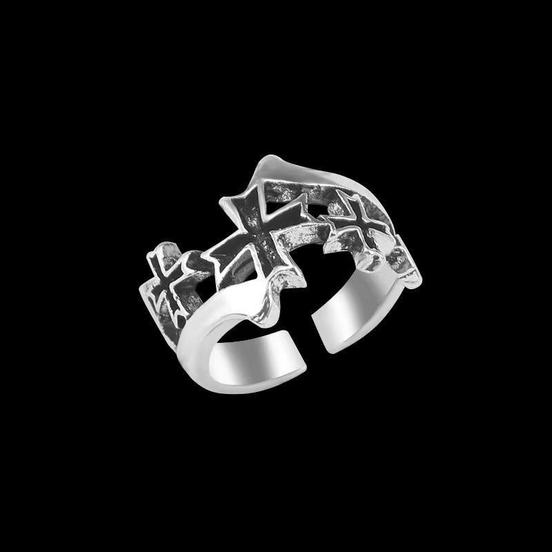 พังก์ปีศาจฮอร์นหัวใจรักข้ามเปิดแหวนสําหรับผู้ชายสร้างสรรค์ดาวแหวนปรับเครื่องประดับ - รูปที่ 6