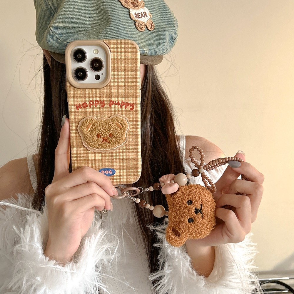 หนังปักตุ๊กตาหมีเหมาะสําหรับ แอปเปิล 16 มือโปร เคสโทรศัพท์ ไอโฟน 15/14/13/12/11 เชือกเส้นเล็กเคสนิ่ม