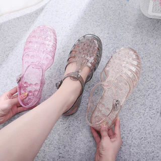 go🚚 รองเท้าแตะรัดส้น ผู้หญิง ไซส์37-42 หัวโต แมรี่เจน เยลลี่ รัดส้น แฟชั่น พื้นนุ่ม ใส่สบาย ไม่เจ็บดท้า กันลื่น C-021