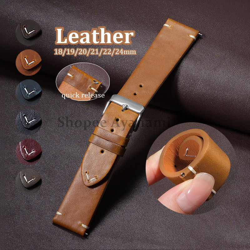 Retro สายหนังแท้ 18/19/20/22/24 มม.Quick Release Universal Oil Wax Cowhide เข็มขัดสร้อยข้อมือสําหรับผู้หญิงผู้ชายนาฬิกาสําหรับ Rolex