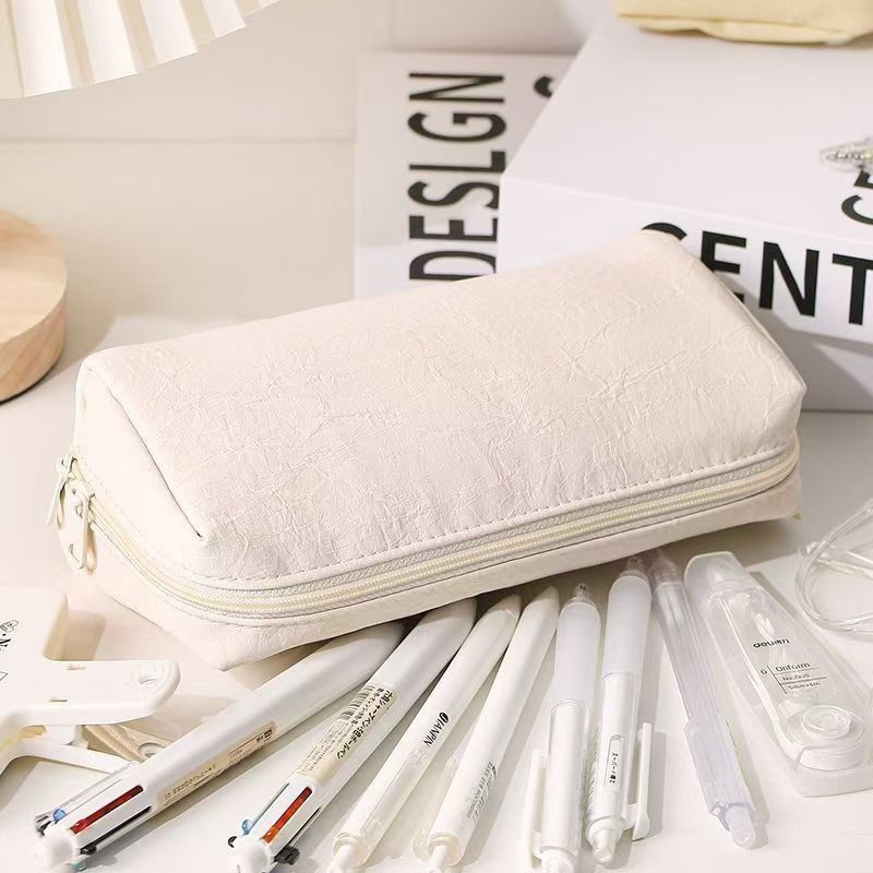 กล่องดินสอหนังสีทึบเรียบง่ายความจุขนาดใหญ่หลายชั้นเก็บกล่องดินสอมัลติฟังก์ชั่กระเป๋าเก็บเครื่องเขียน - รูปที่ 5