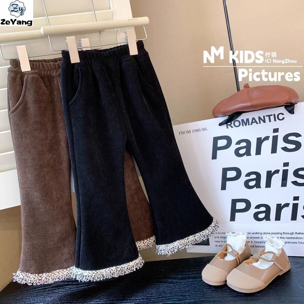 [ZY] 70-150 เด็กบวกกำมะหยี่กางเกงขาบานเล็ก ๆ น้อย ๆ ลมหอมกางเกงลำลองฤดูใบไม้ร่วงและฤดูหนาวเด็กหนาอบอุ่นกางเกงขากว้างกางเกง