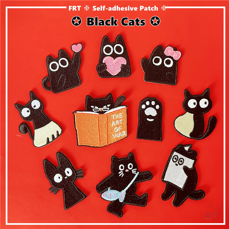 ☸ Q Funny Black Cats Series 07 แพทช์สติ๊กเกอร์มีกาวในตัว ☸ 1 ชิ้น DIY เหล็กบนเย็บเสื้อผ้ากระเป๋าอุปกรณ์เสริมตกแต่งป้ายแพทช์