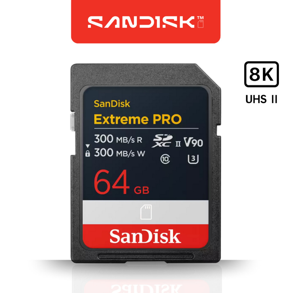 SanDisk Extreme PRO SD Card 8K UHS-ii 64 GB  ความเร็วสูงสุด อ่าน 300MB/s V90 (SDSDXDM-064G-GN4IN)