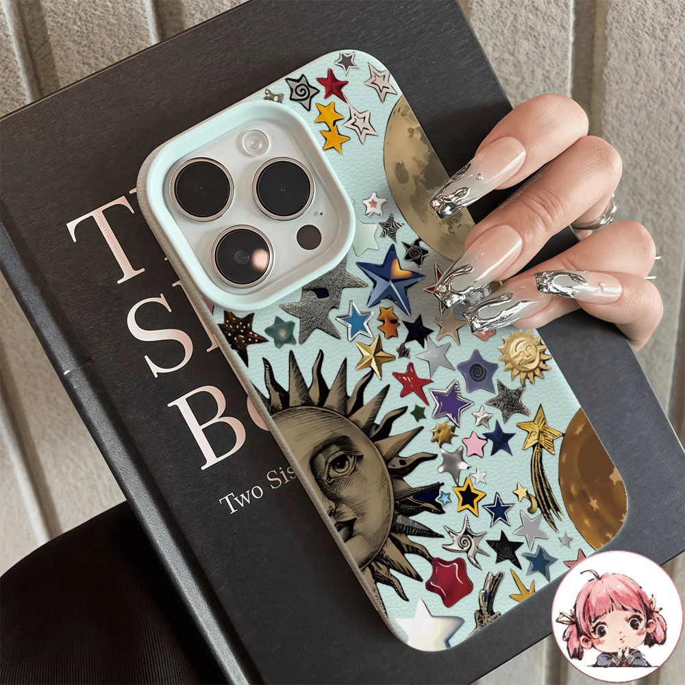 🔥 GOOD 🔥 เคสเหมือนเปลือกลิ้นจี่ ดวงอาทิตย์ ดาว ความลึกลับ ย้อนยุค สําหรับIPhone1615 14 13 12 11 7 8plus Pro Promax XR XS