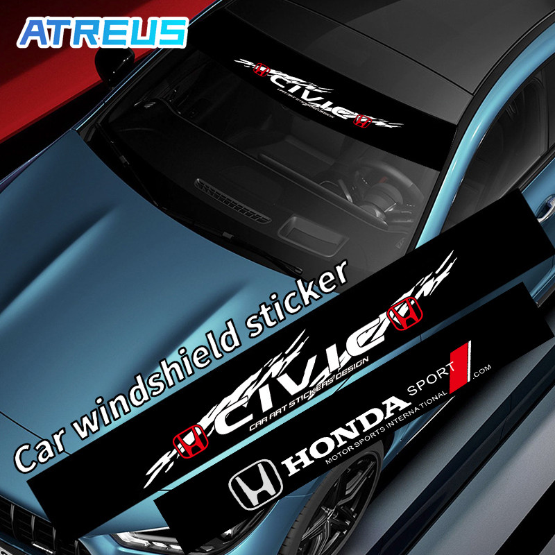 สําหรับ Honda Civic สติกเกอร์ บังแดด ติดรถ กันน้ํา รูปลอก สําหรับตกแต่งกระจกหน้ารถยนต์ ฟิล์มบังแดด คาดกระจกหน้า