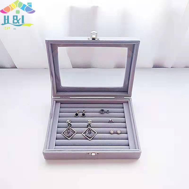 H&L Apr กํามะหยี่แหวนกล่องเครื่องประดับแสดงกรณีจัดเก็บแหวนต่างหูกล่องกันฝุ่นโปร่งใสพลิกฝากล่องเครื่องประดับ {th} - รูปที่ 7