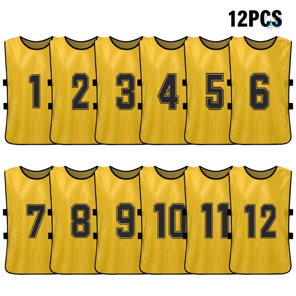12 PCS ผู้ใหญ่ฟุตบอล Pinnies แห้งเร็วเสื้อฟุตบอลเยาวชนกีฬา Scrimmage ฟุตบอลทีมการฝึกอบรม Numbered Bibs ฝึกกีฬาเสื้อกั๊ก