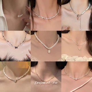 เดรช อารมณ์หวานเพชรชุดมุกเทียมพู่สร้อยคอแสงหรูหราระดับไฮเอนด์โซ่กระดูกไหปลาร้า