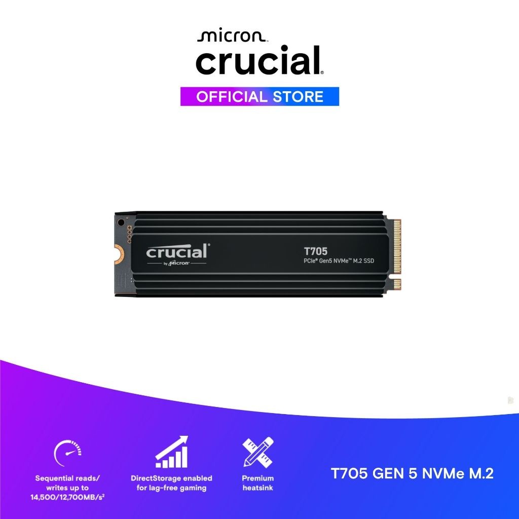 Crucial T705 2TB PCIe Gen5 NVMe M.2 SSD with heatsink