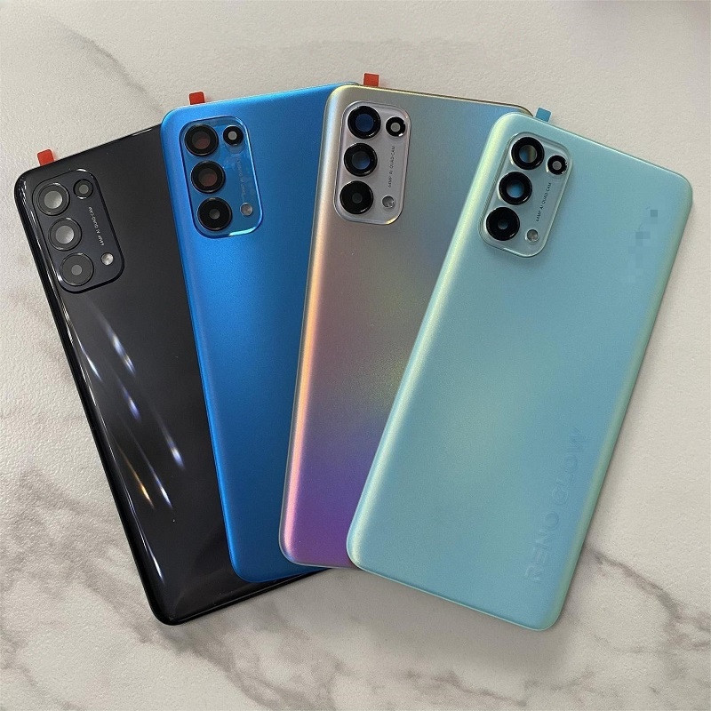 Reno5 สําหรับ OPPO Reno 5 4G 5G พลาสติกแบตเตอรี่ฝาหลังซ่อมเปลี่ยนประตูด้านหลังกรณี + โลโก้กล้องเลนส์กาว