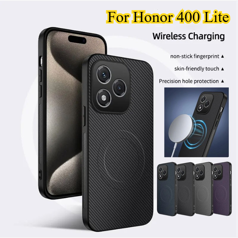 สําหรับ Honor 400 Lite คาร์บอนไฟเบอร์หนัง Matte Texture เคสโทรศัพท์สําหรับ Honor 400lite Honor400 Lite ฝาครอบแม่เหล็ก